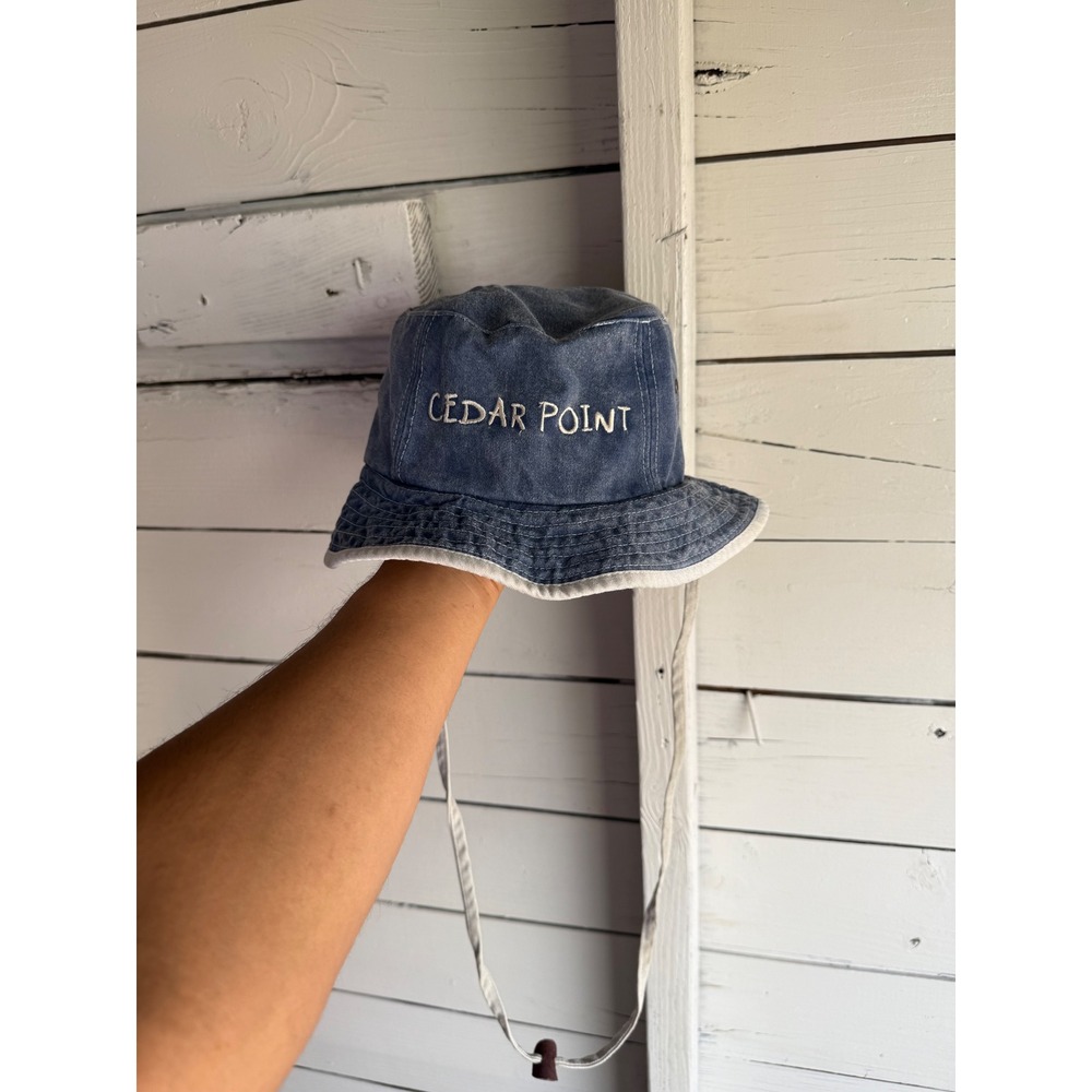 Cedar Point Souvenir Bucket Hat Blue Denim Adjustable Chin Strap Kids J Hats